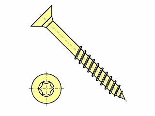 Univerzální vrut do dřeva 3 x  30 mm (závit 18 mm) zápustná hlava / zinek žlutý / částečný závit / TORX - T10